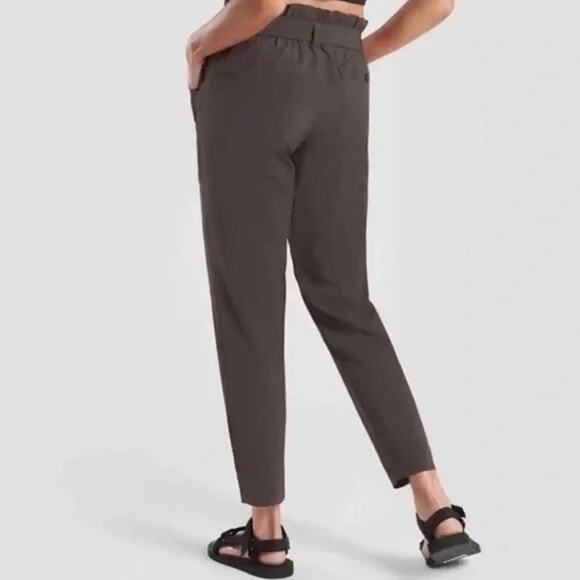Athleta Skyline Olive Brown Paper Bag Tapered Featherweight Pants SZ 10 - Picture 3 of 9